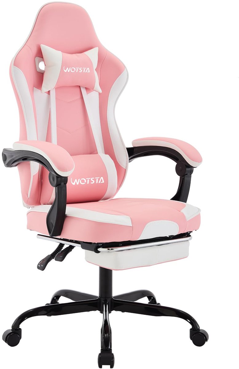 SnelShoppen - WOTSTA Gamingstoel Ergonomische Gaming Fauteuil met Voetensteun, Verstelbare Rugleuning 90-135°, Lendensteun, Bureaustoel voor Thuis en