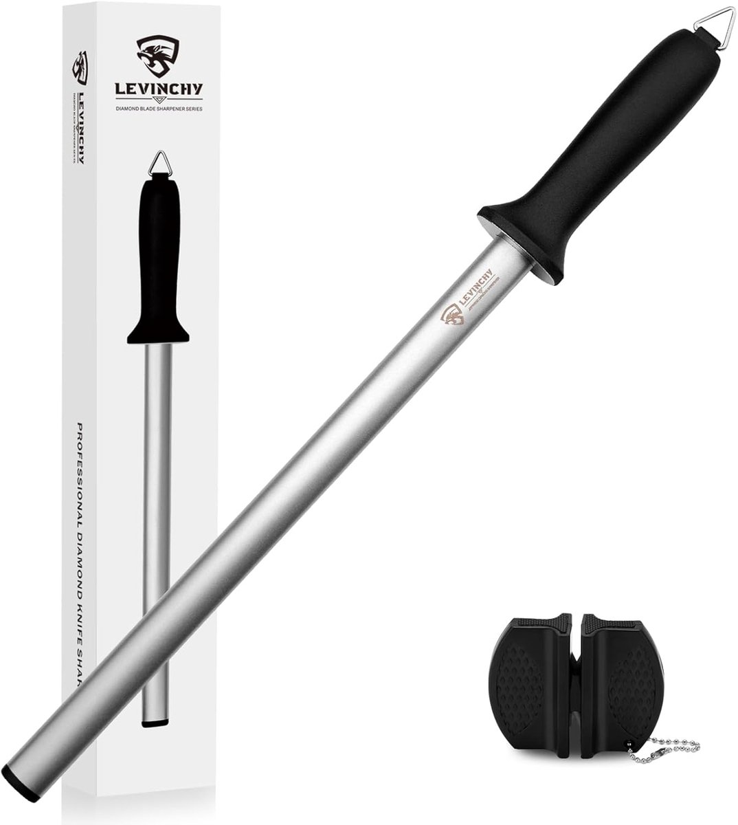 SnelShoppen - 12 Inch Professionele Diamond Knife Sharpening Steel - Hoogwaardige Slijpstang met Diamantcoating voor Alle Keukenmessen, Lichtgewicht e