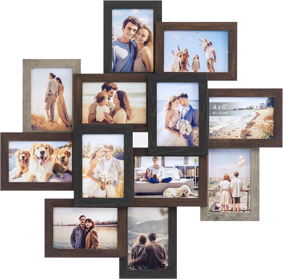 Triumpunpre Fotolijsten Set - 12 Stuks Collage Fotolijsten voor Muur - Zwarte Wandhangende Fotolijsten 4x6 inch - Houten Galerij Set voor Meerdere Foto's - Muurdecoratie voor Woonkamer, Slaapkamer en Hal