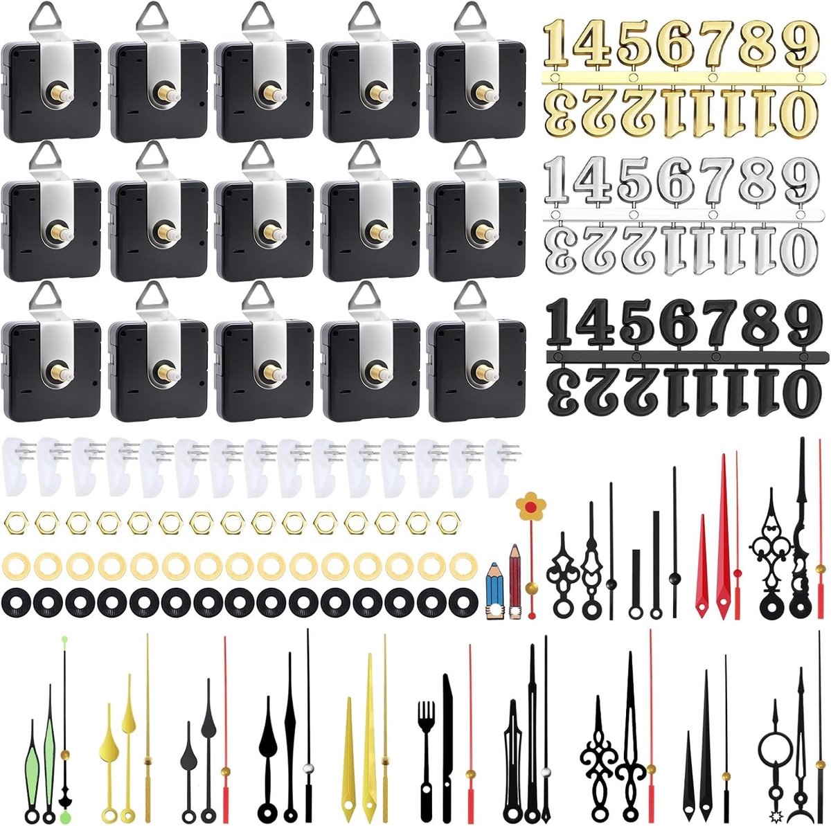 15-delige Noiseless Wandklok Mechanisme DIY Klok Reparatieset voor Draadloze Klok Vervanging en Creatieve Klokprojecten