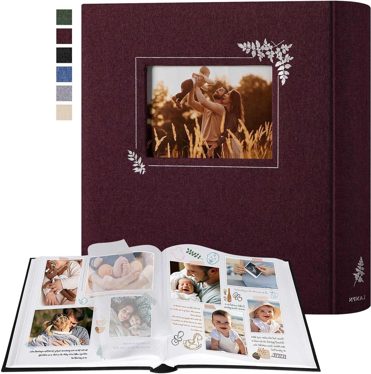 Linnen Fotoboek - Scrapbook Album - Herinneringen Bewaren - Raamdesign Omslag - 100 Pagina's - Paars