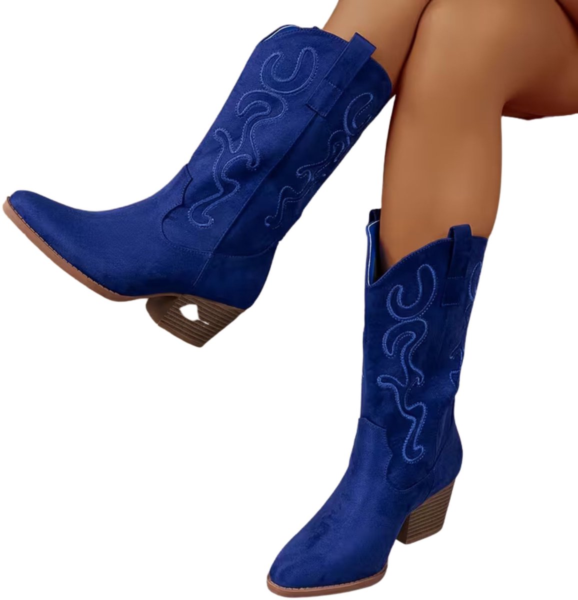 Currero Dames Cowboy Laarzen Hoge Hak Enkellaarzen Kniehoge Western Boots Chelsea 44 Blauw