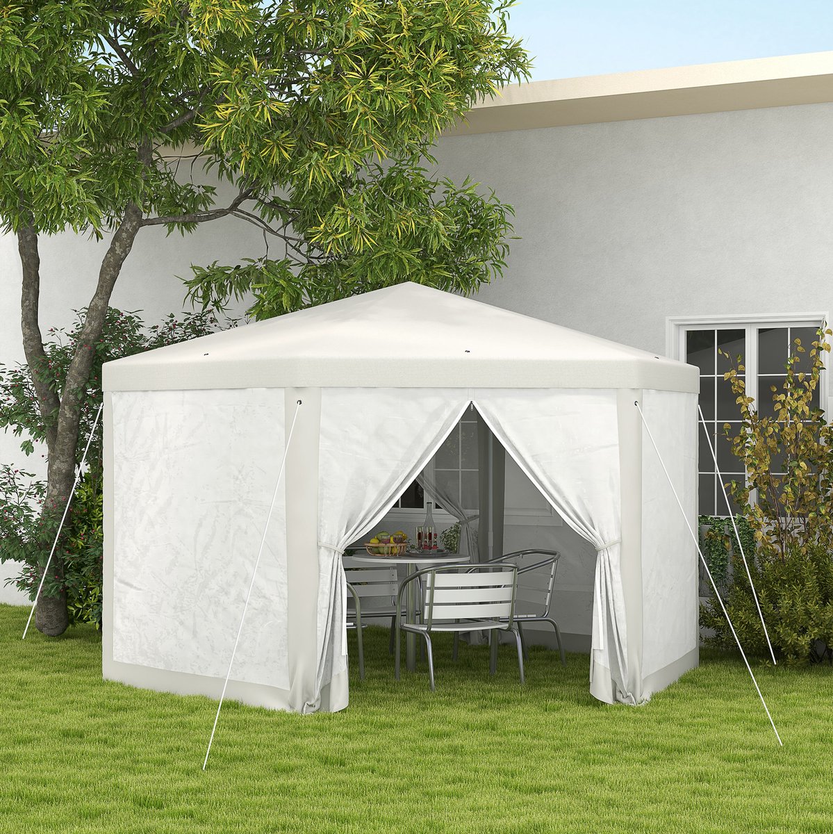 REDOM - Partytent - 6-hoekig - Paviljoen - Moskitonetz - Polyester en metaal - Waterafstotend - Crème - 394 x 341,2 x 250 cm