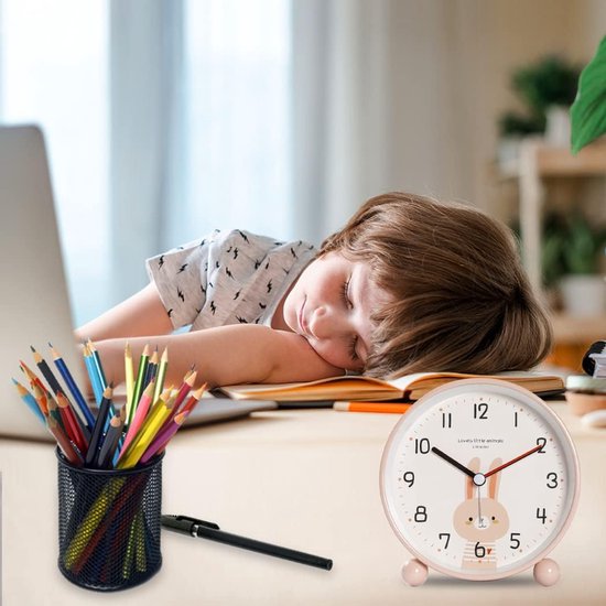 Kinderwekker Konijn - Stille wekker - Kinderkamer decoratie - Zacht nachtlampje - 11 cm - Roze — afbeelding 5
