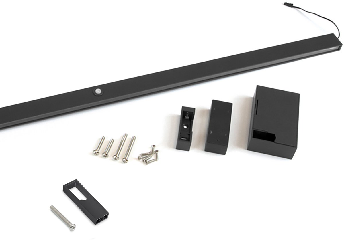 Emuca Castor LED Garderobestang, uitschuifbare batterij en bewegingssensor, L1.158mm, Plastic en aluminium, Getextureerd zwart geverfd
