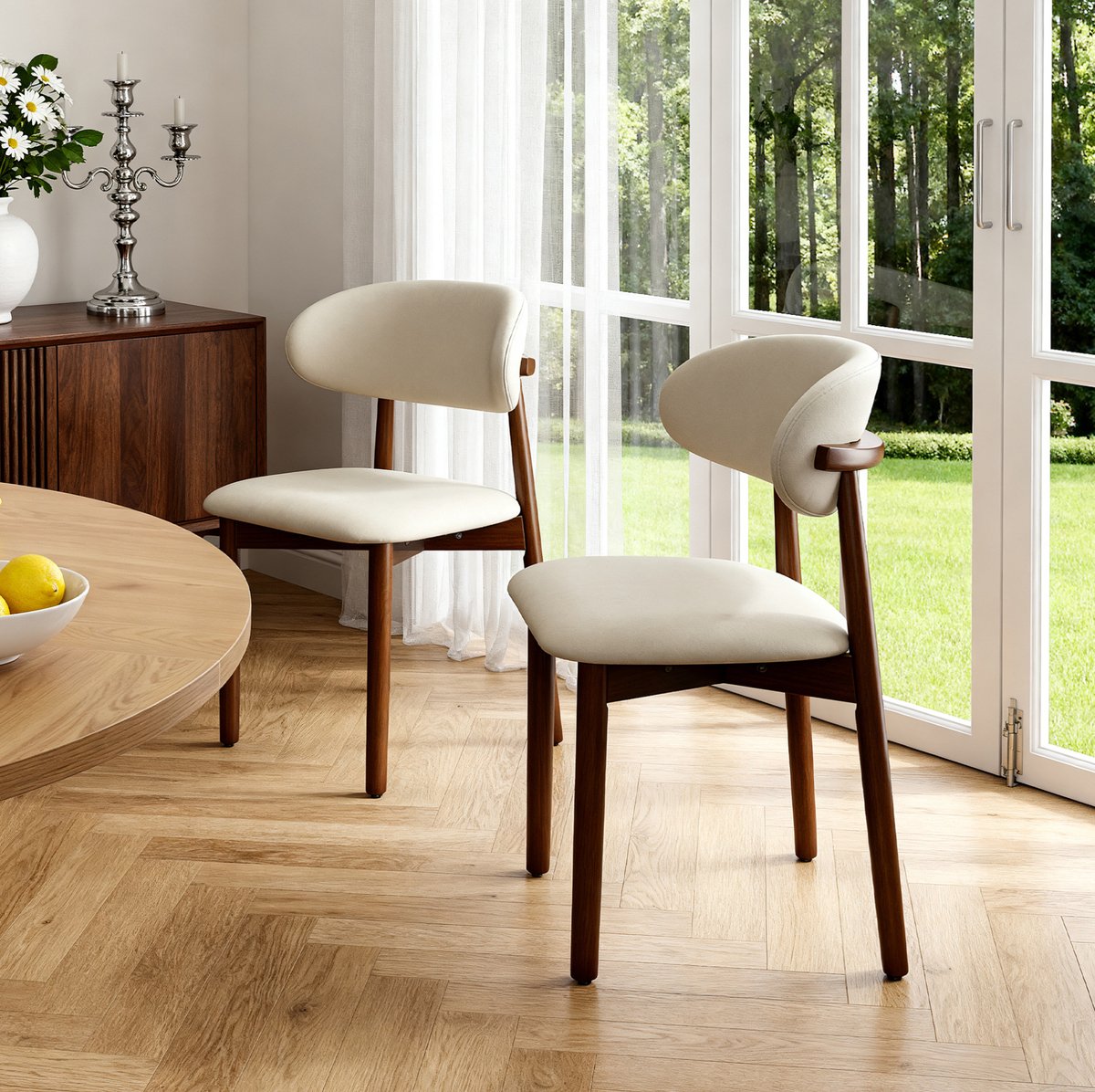 DESMIU Eetkamerstoel Set Van 2 - Ergonomische Rugleuning En Gewatteerde Zitting - Voor Keuken, Kantoor En Woonkamer - Hout - Walnut