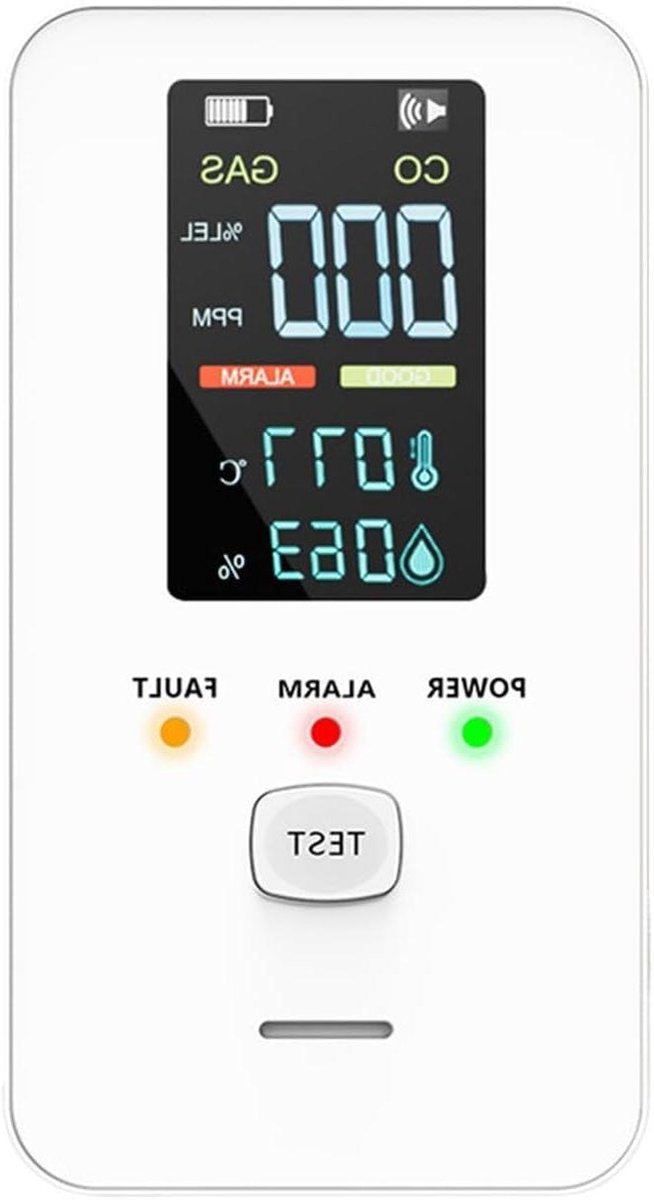 Koolmonoxidemelder Stekker - Gasdetector Alarm - Veilig Wonen - Continue Monitoring - 65 x 112 cm - Wit