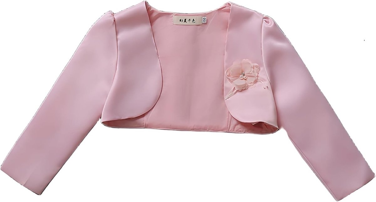 Lange Mouwen Cardigan voor Meisjes, Bolero Shrug en 3D Bloemen Satin Sjaal voor Bruiloft en Verjaardag