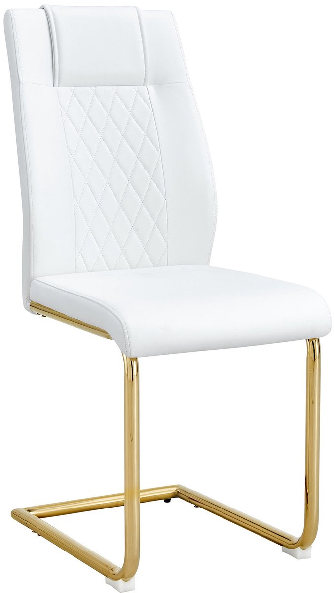 Merax Eetkamerstoelen Set Van 4 - Wit Kunstleer - Goudkleurig Metalen Onderstel - Scandinavisch Design - 41 x 48 x 97 cm