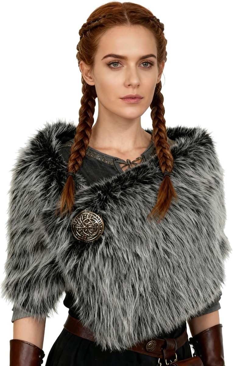 Viking Faux Fur Kraag Sjaal - Luxe Schouder Stola voor Middeleeuwse Kostuums en Feestjes