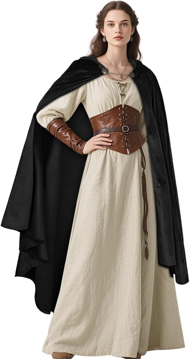 Medieval Wrap Renaissance Cloak met Gesp voor Vrouwen - Perfect voor Halloween Cosplay en Feestjes (Zwart)