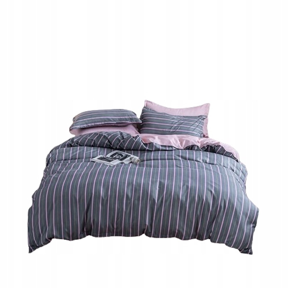 Glamour Gestreept Beddengoed 160x200 - Grijs Rose