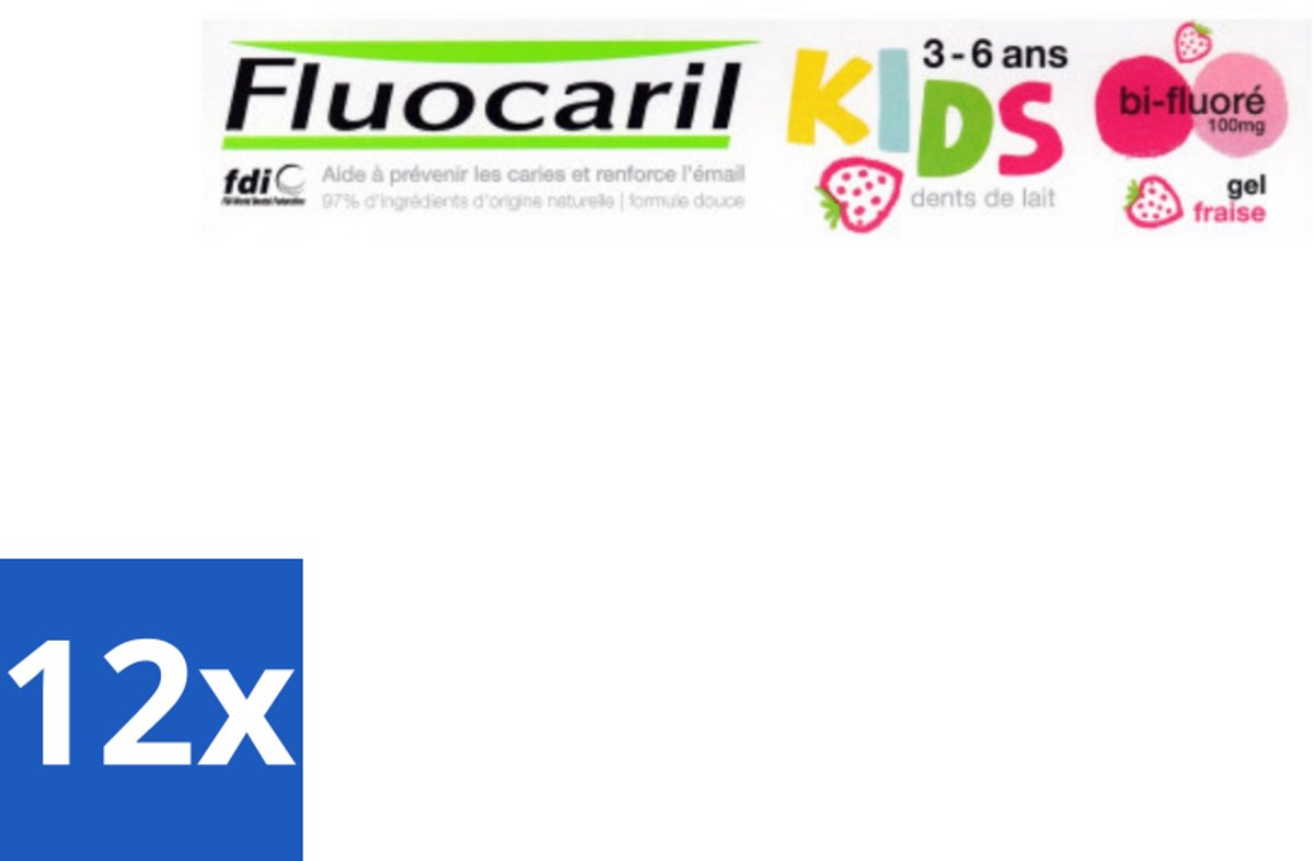 12 x Fluocaril Kids - Bi-Fluoride - Tandpasta - Met Aardbeiensmaak - 3 tot 6 jaar - 50 ml - Tandpasta Voor Kinderen - Fluoride Tandpasta - Kinder Tandpasta - Aardbeiensmaak Tandpasta - Tandenpoetsen Voor Kinderen