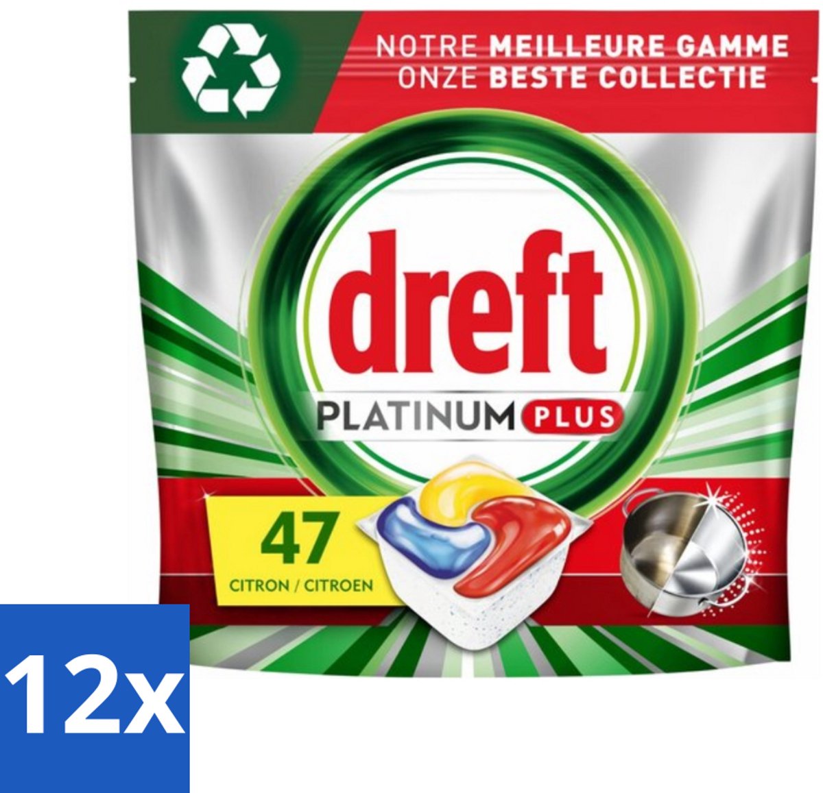12 x Dreft Platinum Plus - All In One - Vaatwascapsules - Anti-Matt Technologie - Citroen - 47 Afwasbeurten - Vaatwascapsules - Vaatwasser Capsules - Vaatwasmiddel - Vaatreiniger - Schoon Vaat