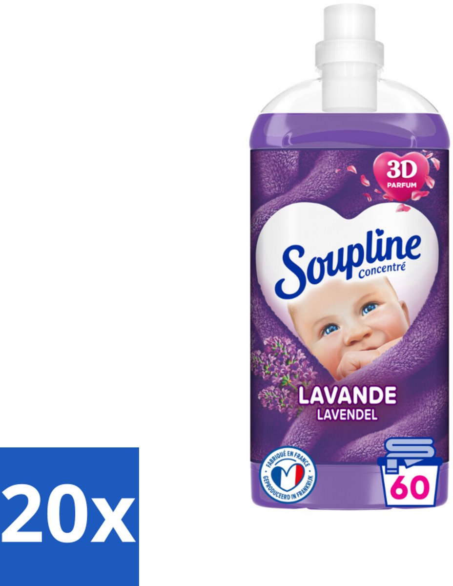 20 x Soupline Wasverzachter Lavendel 1350 ml - Wasverzachter - Wasverzachter Lavendel - Wasverzachter 30 Dagen - Wasverzachter 92% Natuurlijk - Wasverzachter Milieuvriendelijk