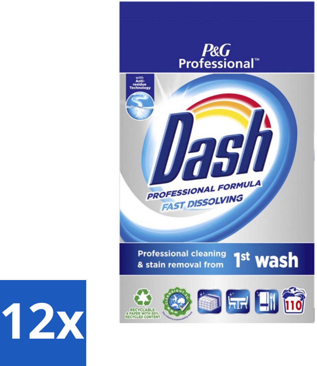 12 x Dash Professional - Snel Oplossend Waspoeder - Witte en Gekleurde Was - 110 Wasbeurten - Waspoeder - Wasmiddel - Vlekkenverwijderaar - Professionele Was - Snel Oplosbaar