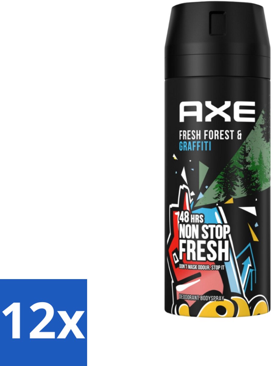 Axe - Deodorant Bodyspray - 48hrs Fresh - Fresh Forest & Graffiti - 150 ml - Voordeelverpakking - 12 stuks