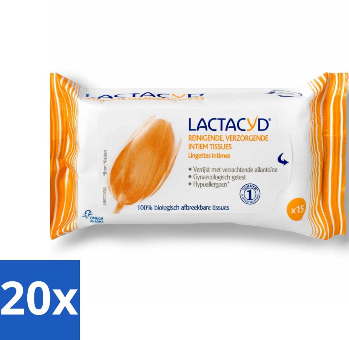20 x Lactacyd Tissues Verzorgend 15 stuks per verpakking - Intieme Doekjes - Reiniging Intieme Zone - Biologisch Afbreekbaar - Allantoïne - Melkzuur