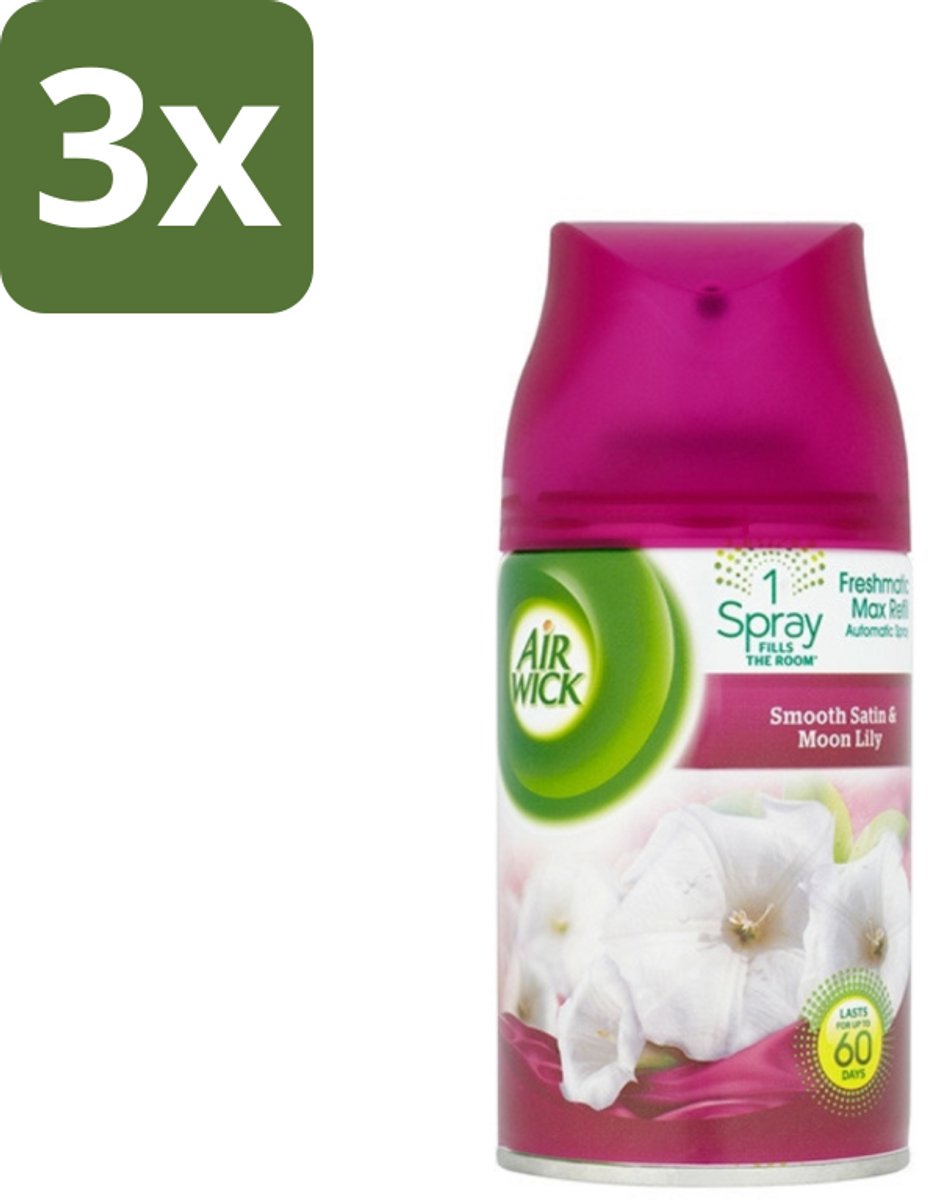 3 x Air Wick Freshmatic - Luchtverfrisser Navulling - Lelie & Satijn - 250ml - Luchtverfrisser - Geurverspreider - Bloemige Geur - Satijn - Lelie