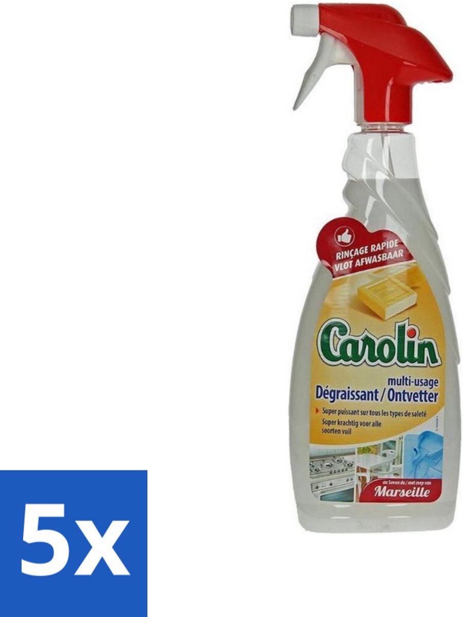 5 x Carolin - Keukenreiniger - Ontvetter - 650 ml - Ontvetter - Keukenreiniger - Marseillezeep - Vetvlekken Verwijderen - Keuken Reinigen