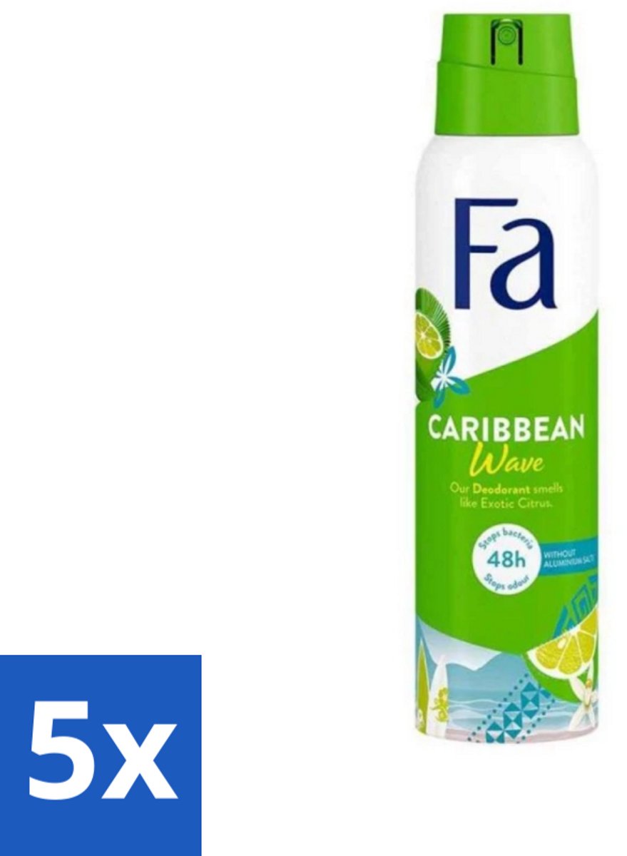 5 x Fa Deodorant Spray Lime Squeeze 150 ml - Deospray Citroen - Citroengeur - Frisheid - Lichaamsgeur - Geur