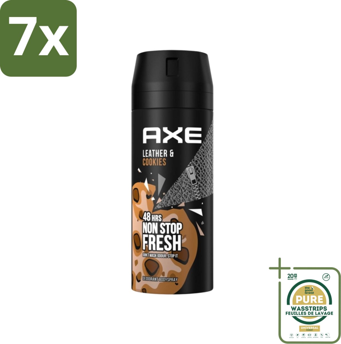 7 x Axe - Deodorant Bodyspray - 48hrs Fresh - Leather & Cookies - 150 ml - Grootverpakking - Deodorant - Bodyspray - 48 Uur Bescherming - Leer En Koekjes Geur - Zinktechnologie