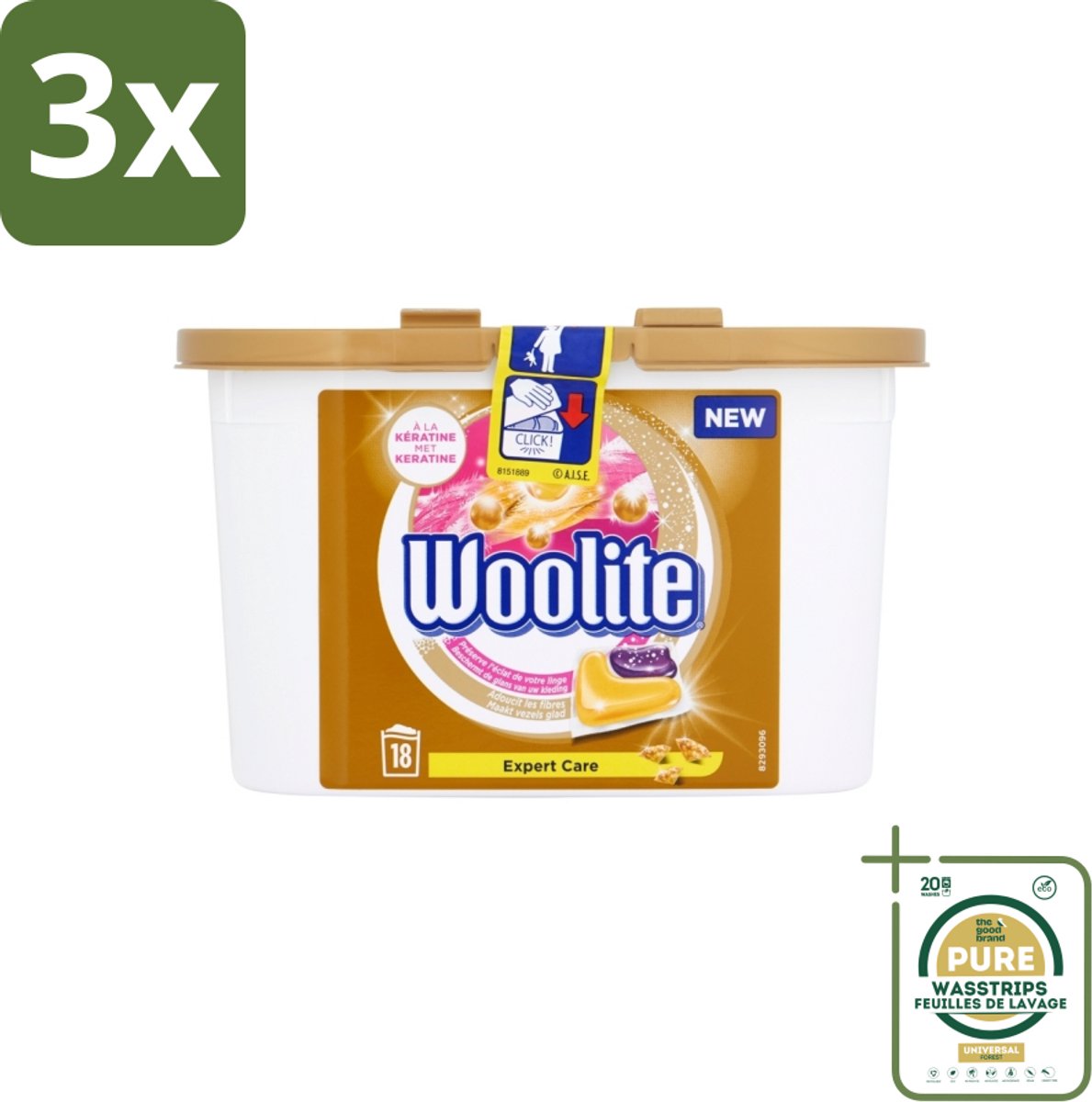 3 x Woolite Expert Care - Wasmiddelcapsules - Met Keratine - Delicate Was - 18 Wasbeurten - Grootverpakking - Delicate Was - Keratine Wasmiddel - Wasmiddel Voor Zijde - Wasmiddel Voor Wol - Wasmiddel Voor Lingerie
