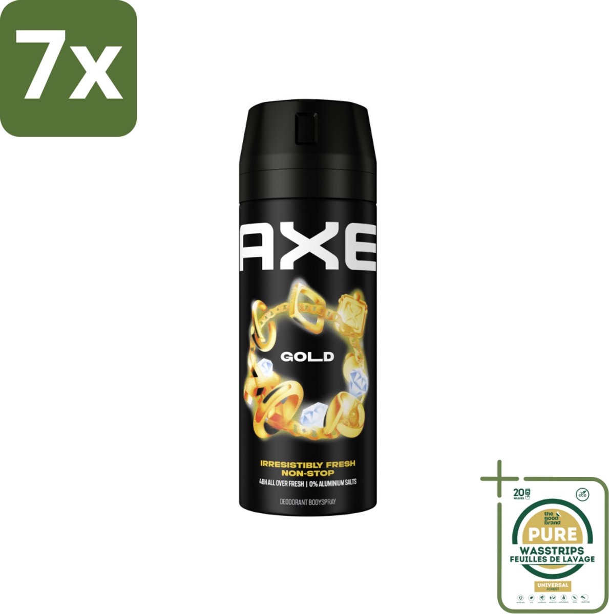 7 x Axe - Deodorant Bodyspray - 48hrs Fresh - Gold - Oud Wood & Fresh Vanilla - 150 ml - Grootverpakking - 48 Uur Geurbeleid - Deodorant Bodyspray - Oud Hout Geur - Donker Vanille - Geurbestrijdende Zinktechnologie