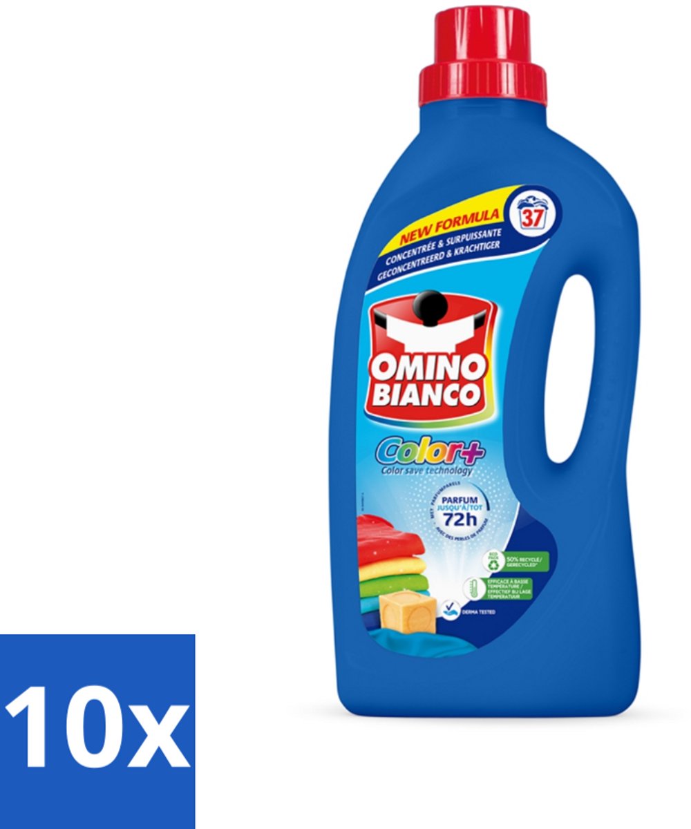 10 x Omino Bianco - Color+ - Wasmiddel - Tot 72h Parfum - Gekleurde Was - 37 Wasbeurten - Kleurbehoud - Wasmiddel - Frisse Geur - Kleuren Beschermen - Wasmiddel Voor Gekleurd Textiel