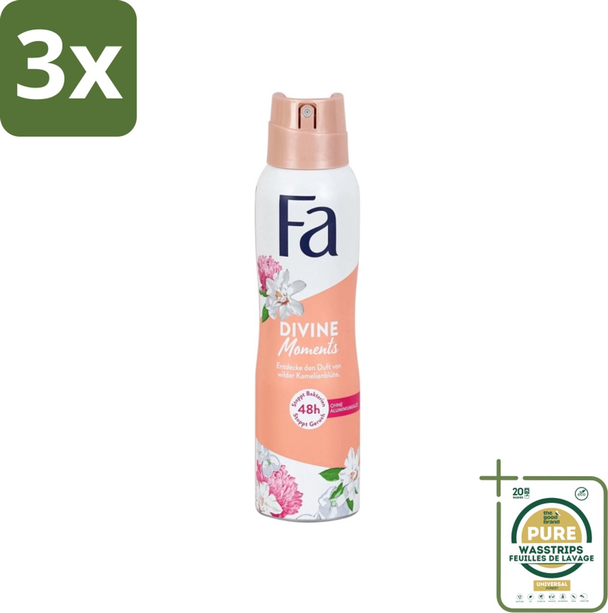 3 x Fa - Divine Moments - Deodorant Spray - Wilde Cameliabloesem - 150 ml - Grootverpakking - Deodorant Spray - Anti-vlekken - Huidvriendelijk - Wilde Cameliabloesem - Frisheid