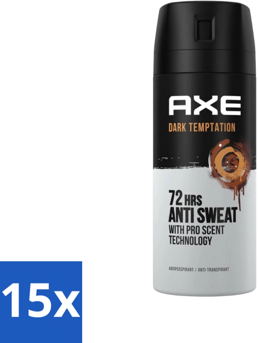 15 x Axe - Deodorant Spray - 72hrs Anti Sweat - Dark Temptation - 150 ml - Anti-sweat Spray - 72 Uur Bescherming - Zweetvoorkomend - Geur Chocolade - Kruiden Geur