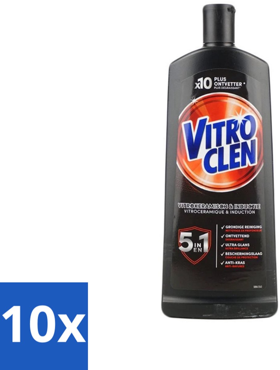 10 x Vitroclen - Kookplaatreiniger - Keramisch & Inductie - 5 in 1 - 500 ml - Keramische Kookplaat Reinigen - Inductiekookplaat Reinigen - Kookplaat Reiniger - Kookplaat Beschermen - Vlekken Verwijderen