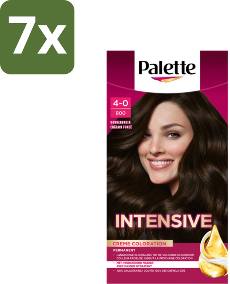 7 x Palette Intensive Oil-Care Color Haarkleuring 800 Donkerbruin - Haarverf - Arganolie - Donkerbruin - Langdurige Kleur - Haarkleur