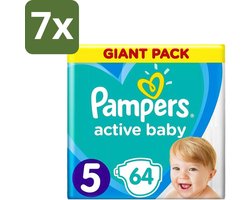 7 x Pampers - Active Baby - Luiers - Maat 5 (11-16 kg) - Zachte Pasvorm - 64 Luiers - Luiers Voor Baby - Droge Huid - Luchtdoorlatende Banen - Absoluut Droge Nacht - Dermatologisch Getest