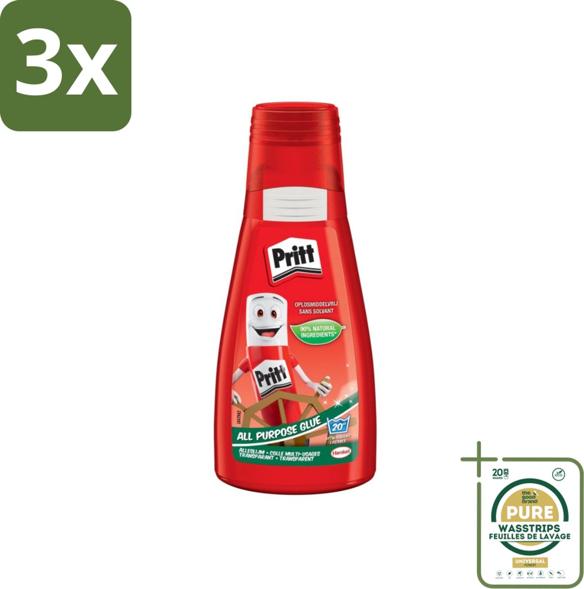 3 x Pritt - Alleslijm - Uitwasbaar - 90% Natuurlijke Ingrediënten - 100g - Grootverpakking - Lijm - Knutsel - Reparatie - Kindvriendelijk - Veilig