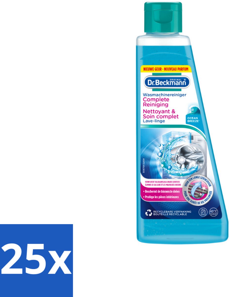 25 x Dr.Beckmann - Wasmachinereiniger - Ocean Breeze - Anti-Kalk - 250 ml - Wasmachine Reinigen - Kalk Verwijderen - Wasmachine Reinigingsmiddel - Anti-kalk - Wasmachine Geur