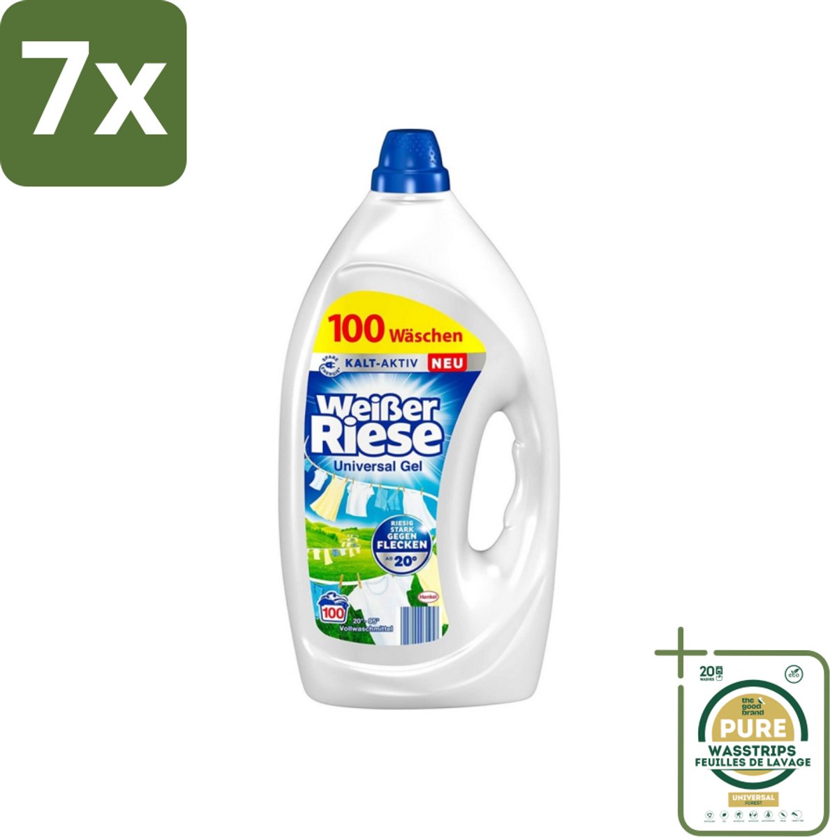 7 x Weißer Riese - Wasmiddel - Gel - Witte Was - 4.5L - 100 Wasbeurten - Grootverpakking - Wasmiddel Gel - Witte Was - Reiniging - Vlekken Verwijderen - Wasbeurten