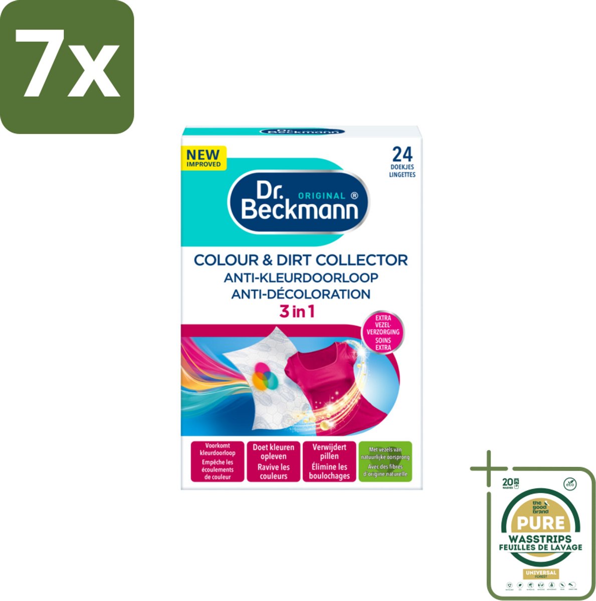 7 x Dr. Beckmann - Anti-Kleur Doorloopdoekjes - Kleurbescherming - Witte en Gekleurde Was - 24 Doekjes - Grootverpakking - Kleurbescherming - Wasdoek - Kleurdoorloop - Wasdoekjes - Kleurabsorptie