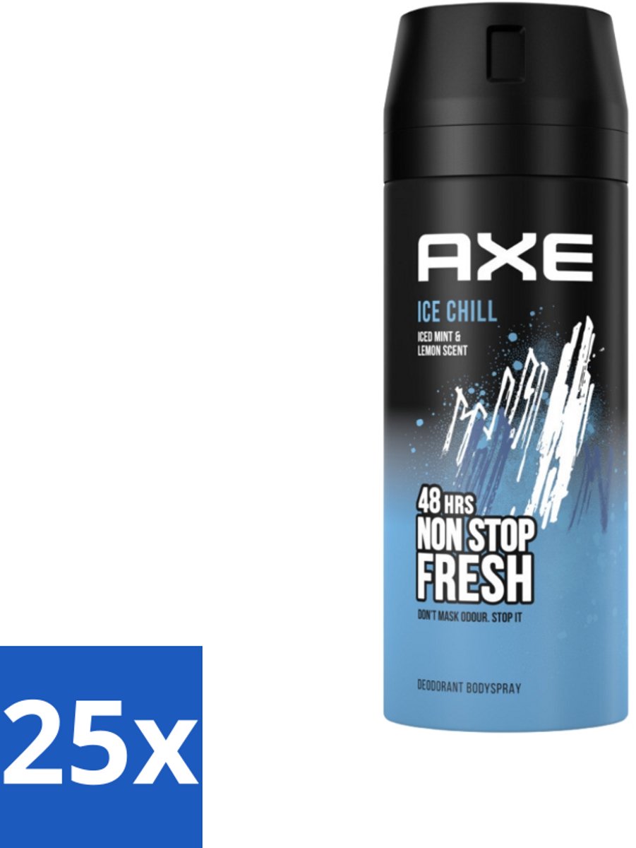 25 x Axe - Deodorant Bodyspray - 48hrs Fresh - Ice Chill - Iced Mint & Lemon - 150 ml - 48 Uur Bescherming - Lichaamsgeur - Deodorant - Frisheid - Bevroren Munt