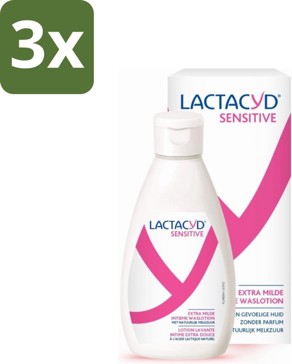 3 x Lactacyd Sensitive - Intieme Waslotion - Extra Gevoelig - Met Natuurlijk Melkzuur - 300 ml - Intieme Waslotion - Gevoelige Huid - Melkzuur - Katoenextract - Extra Milde Waslotion