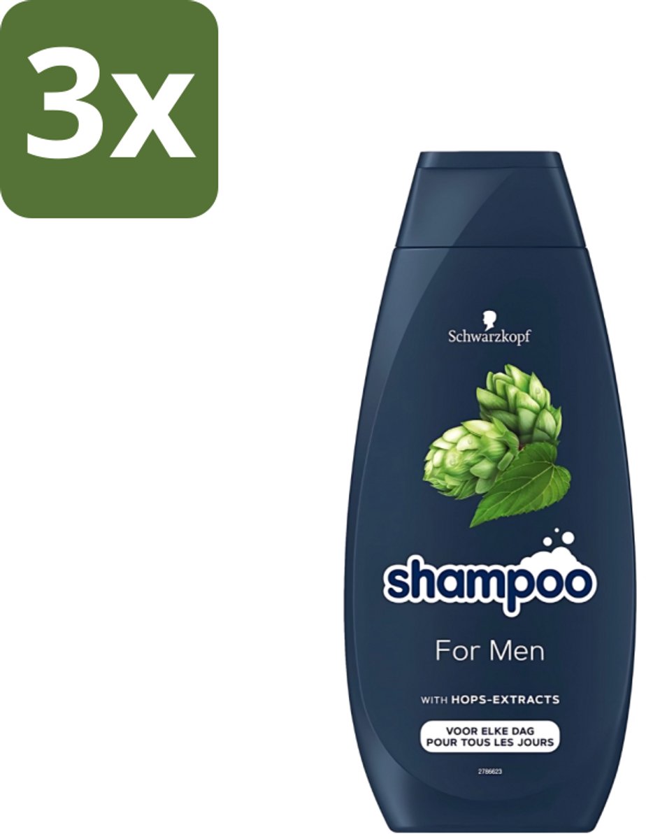 3 x Schwarzkopf - Shampoo - For Men - Met Hop Extract - Voor elke dag - 400 ml - Shampoo Voor Mannen - Hop Extract - Krachtig Haar - Natuurlijk Volume - Vegan Shampoo