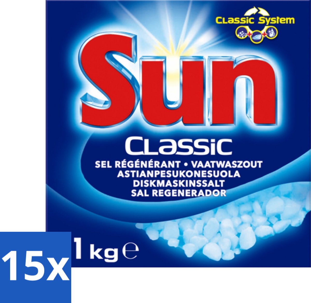 15 x Sun Classic - Vaatwaszout - Klassiek Systeem - 1 kg - Vaatwaszout - Kalkaanslag Voorkomen - Vaatwasser Onderhoud - Waterhardheid - Klassiek Systeem