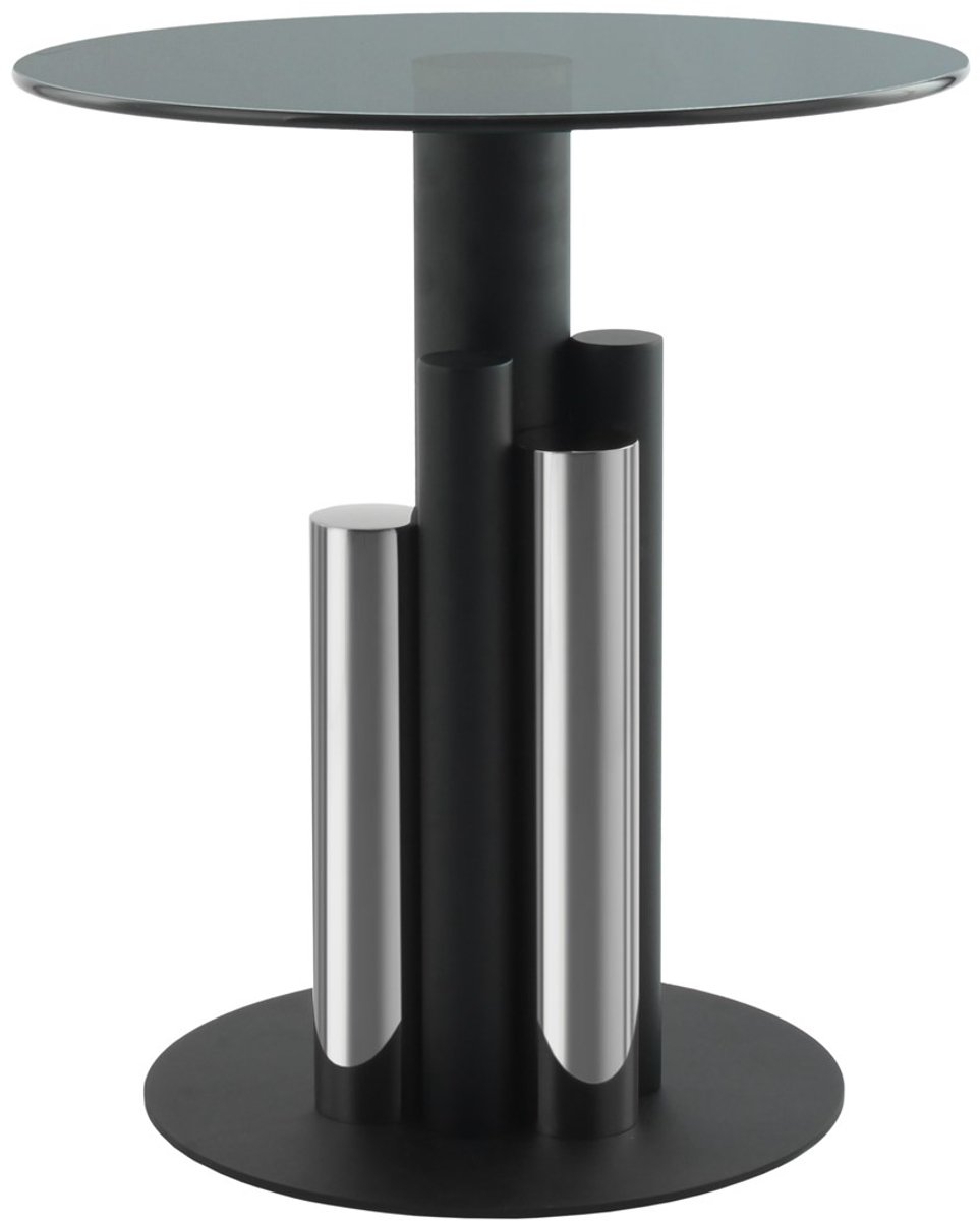 Padiro ronde bijzettafel Ø 46 x 52 cm - zilver en grijs - Modern Art-Déco Glamour Look - gehard glazen tafelblad - roestvrij staal onderstel