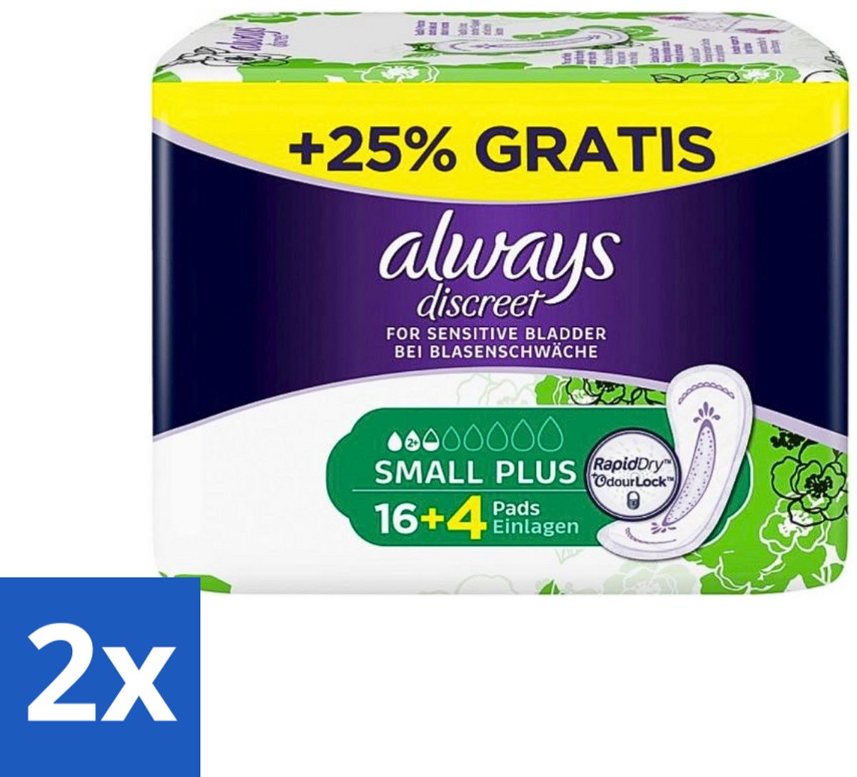2 x Always Discreet - Inlegkruisjes - Gevoelige Blaas - Lichte Bescherming - 20 Inlegkruisjes - Always Discreet - Maandverband - Incontinentie - Gevoelige Blaas - Lichte Urinelekkage