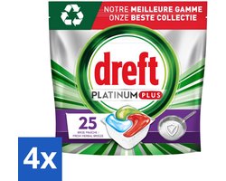 4 x Dreft Platinum Plus - Vaatwascapsules - Deep Clean Boosted - Fresh Herbal Breeze - 25 Afwasbeurten - Vaatwascapsules - Vaatwas - Diepe Reiniging - Glans - Frisse Geur