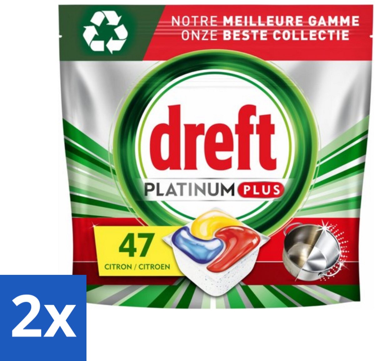 2 x Dreft Platinum Plus - All In One - Vaatwascapsules - Anti-Matt Technologie - Citroen - 47 Afwasbeurten - Vaatwascapsules - Vaatwasser Capsules - Vaatwasmiddel - Vaatreiniger - Schoon Vaat