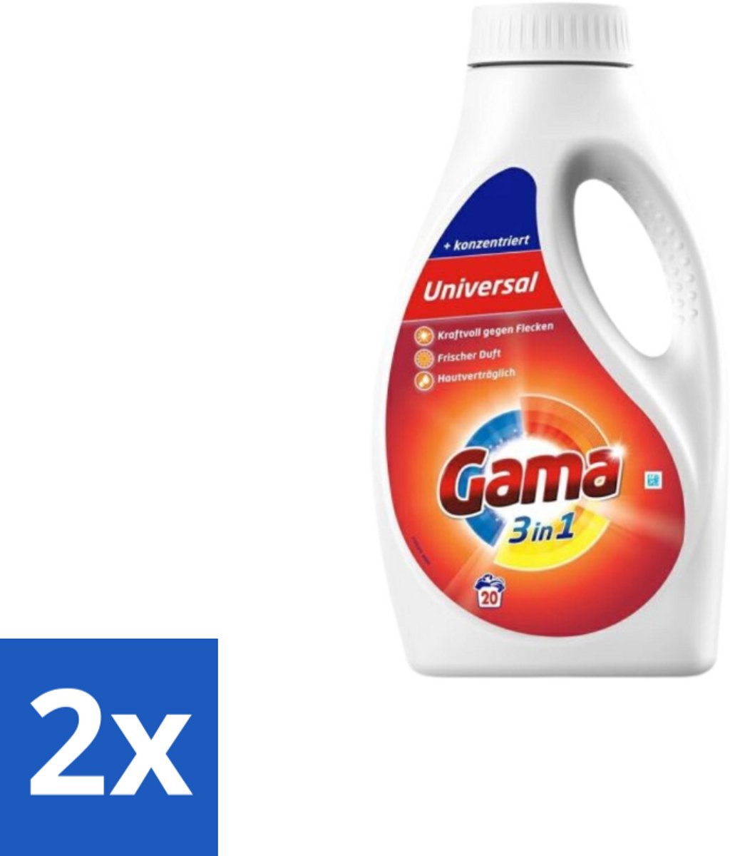 2 x Gama - Wasmiddel - 3 In 1 - Huidvriendelijk - 20 Wasbeurten - Wasmiddel - Waspoeder - Wasverzachter - 3 In 1 - Huidvriendelijk