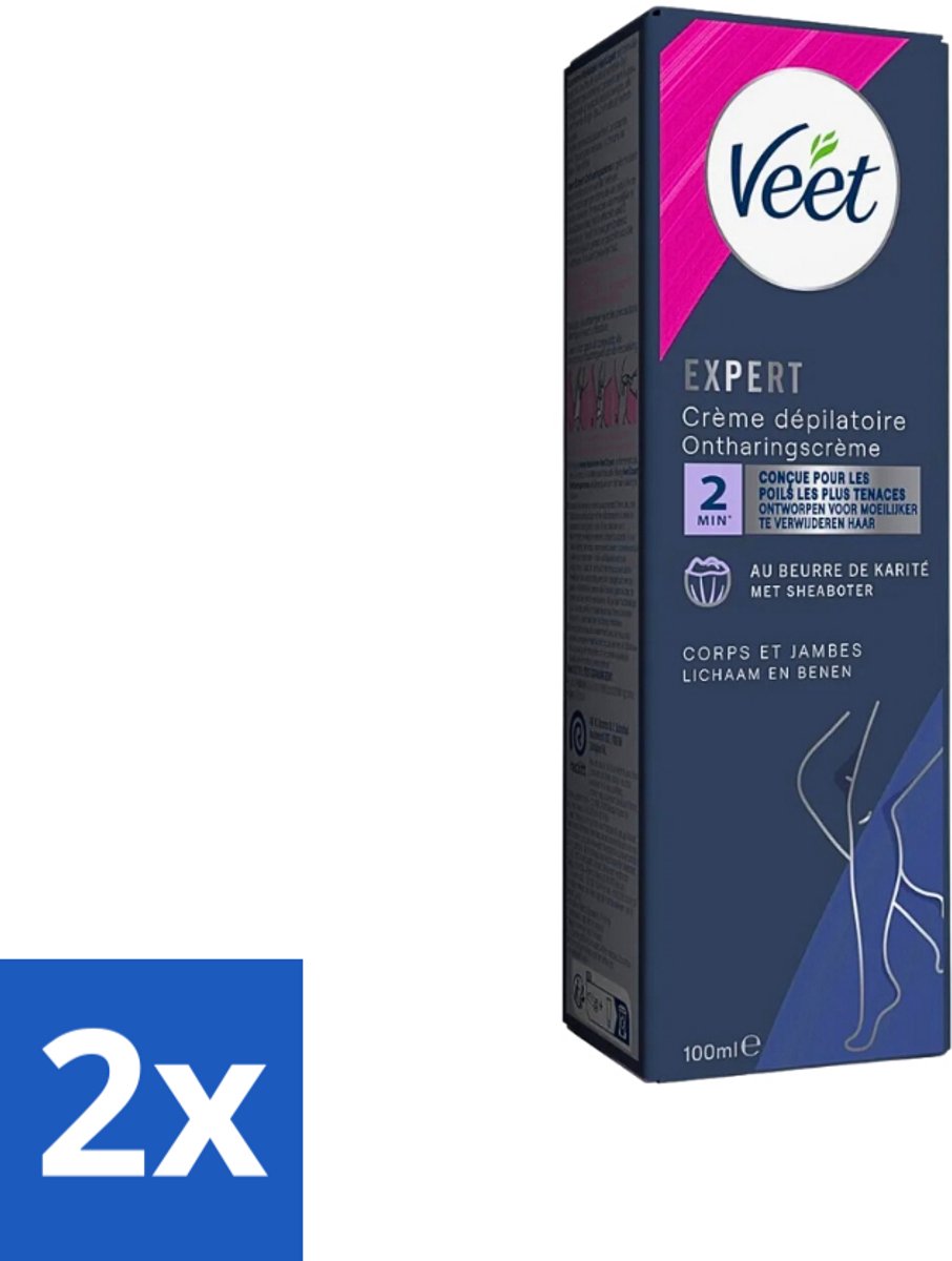 2 x Veet Expert - Ontharingscreme met sheaboter - Lichaam & benen - Alle huidtypes - 100ml - Ontharingscrème - Scheercrème - Veet - Ontharen - Benen