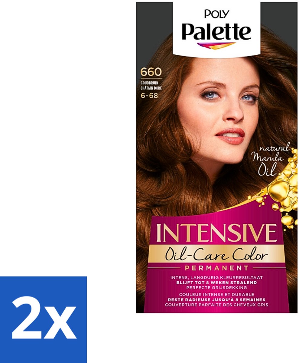 2 x Poly Palette - Haarverf - Goud Bruin 660 - 115ml - Haarverf - Goudbruin - Haarkleur - Arganolie - Glans