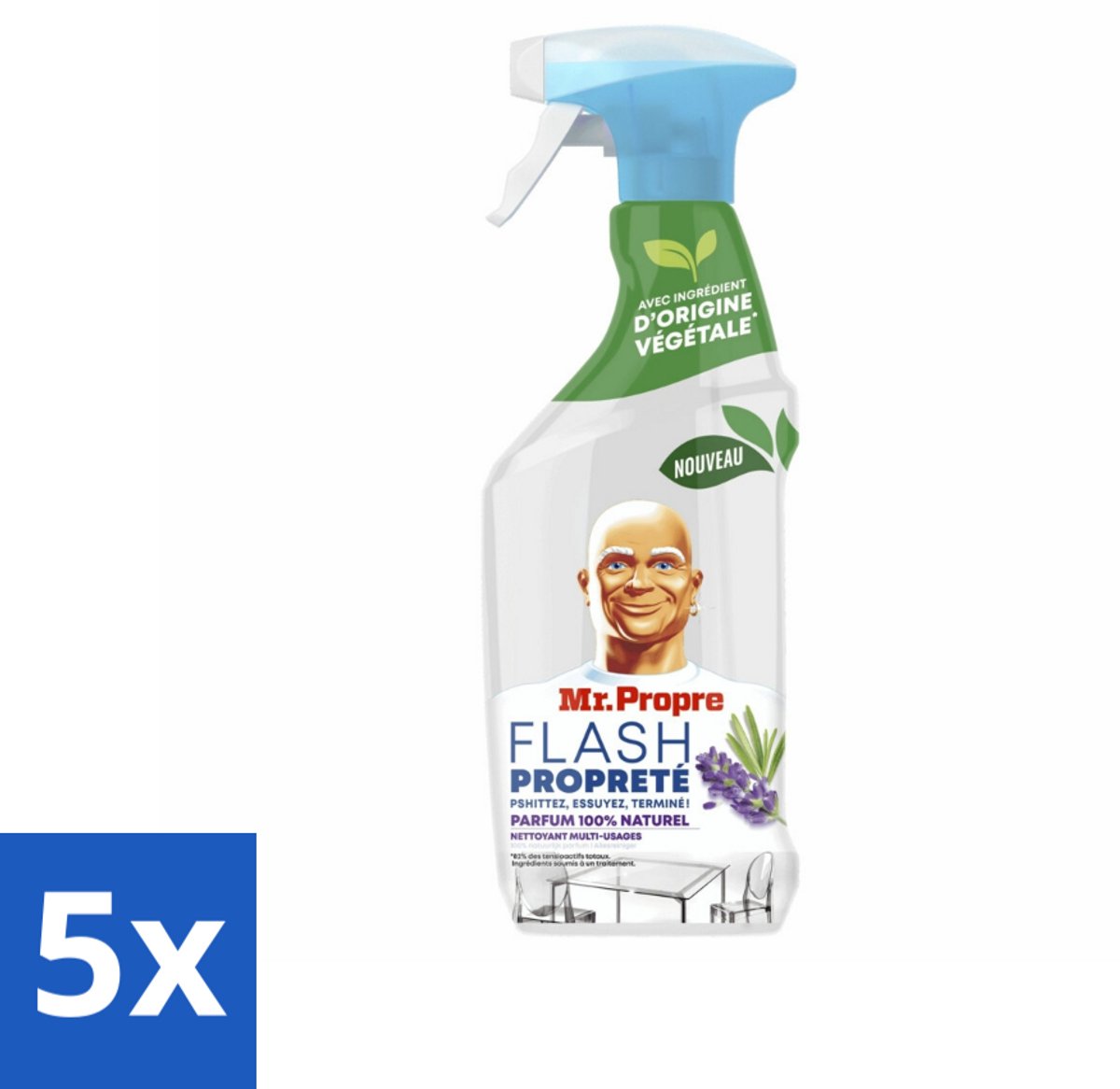 Mr. Proper - Allesreiniger Spray - Lavendel & Rozemarijn - 100% Natuurlijke Parfum - 800 ml - Bulkverpakking - 5 stuks